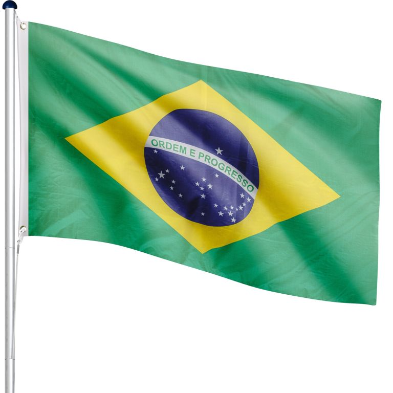 Vlajkový stožiar vrátane vlajky Brazília, 650 cm
