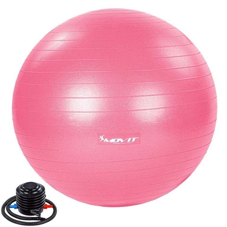 Minge de gimnastică MOVIT cu pompă de picior, 55 cm, roz