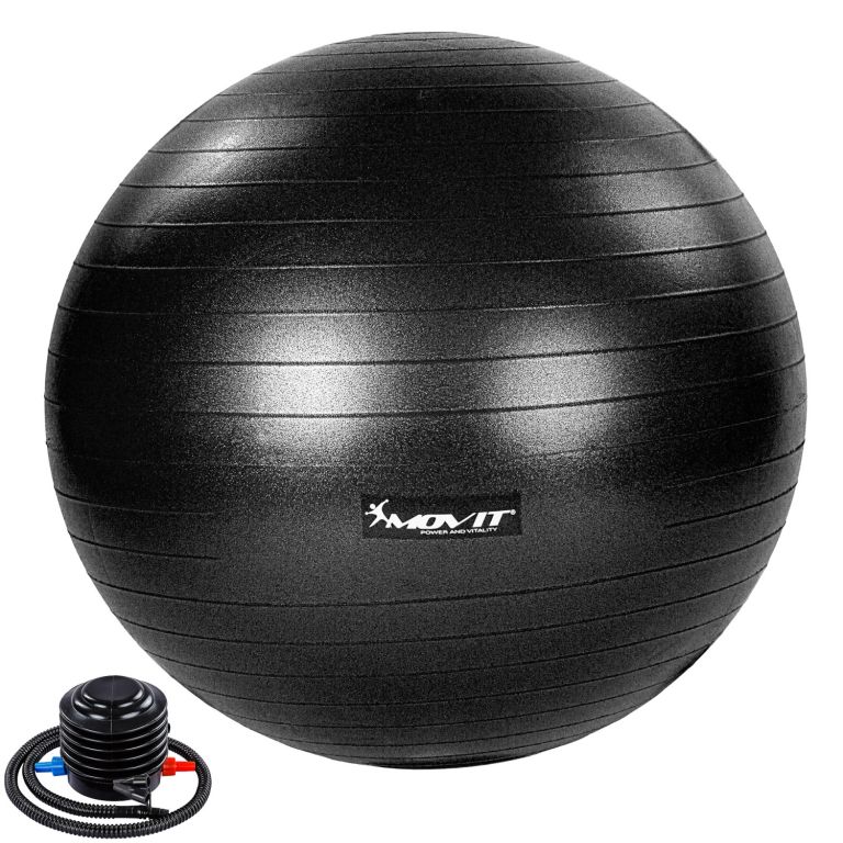 Minge de gimnastică MOVIT cu pompă de picior, 55 cm, neagră