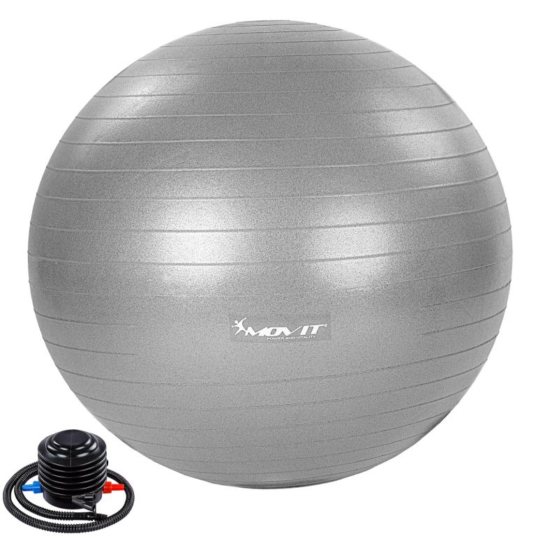 75546 MOVIT Gymnastický míč s nožní pumpou, 65 cm, šedý