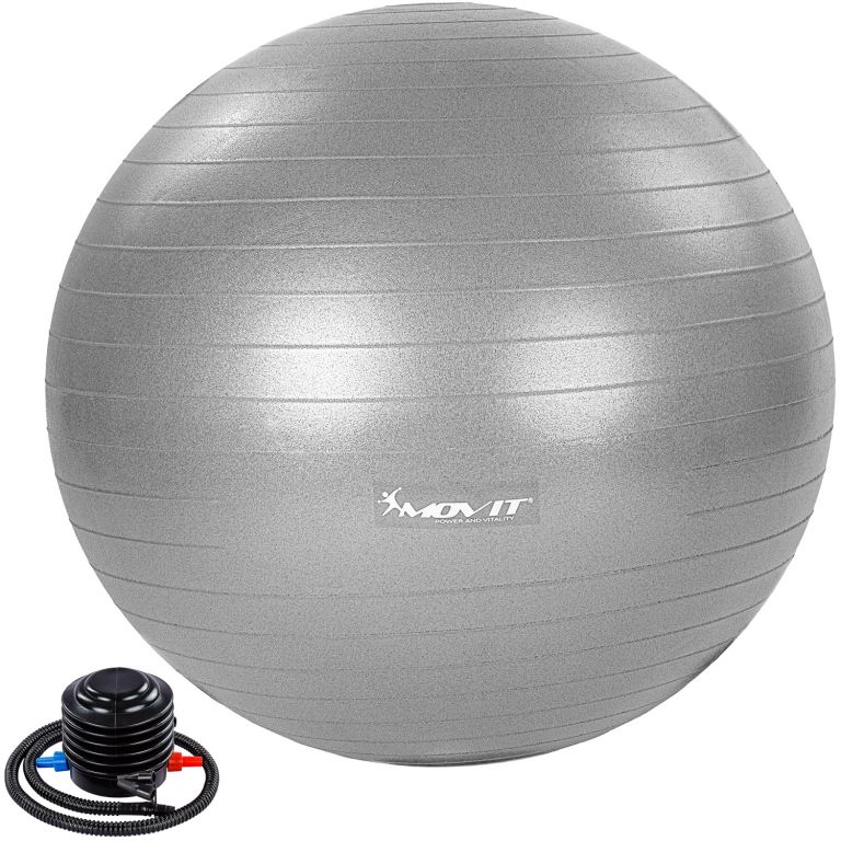MOVIT Gymnastická lopta s nožnou pumpou, 85 cm, sivá
