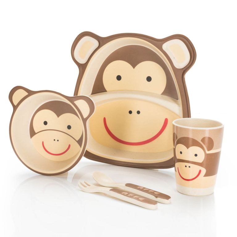Detská jedálenská súprava z bambusu -opica