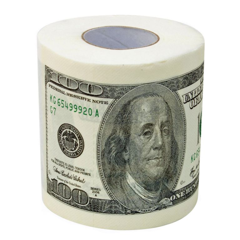Důmyslný zábavný toaletní papír s bankovkami 100 dolarů