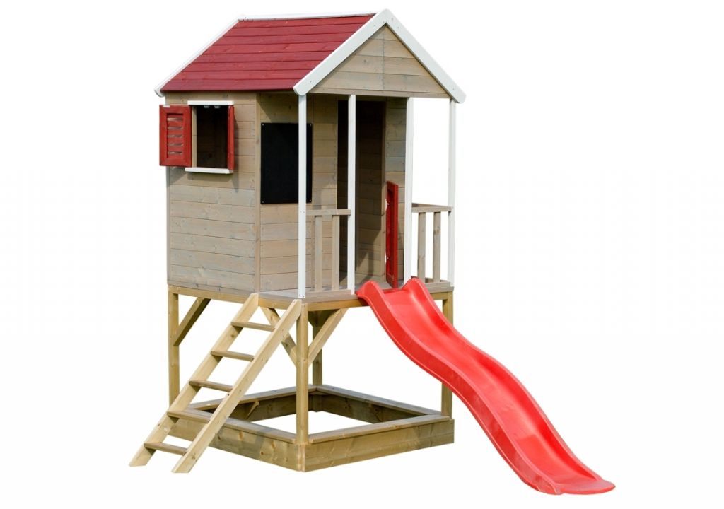 Dětský dřevěný domeček se skluzavkou, 280 x 242 x 197 cm