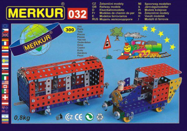 MERKUR 032 Stavebnice Železniční modely 10 modelů 300ks v krabici 36x27x3cm