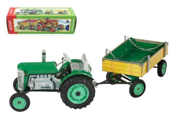 Kovap Zetor Traktor s prívesom zelený na kľúčik kov 28cm v krabičke