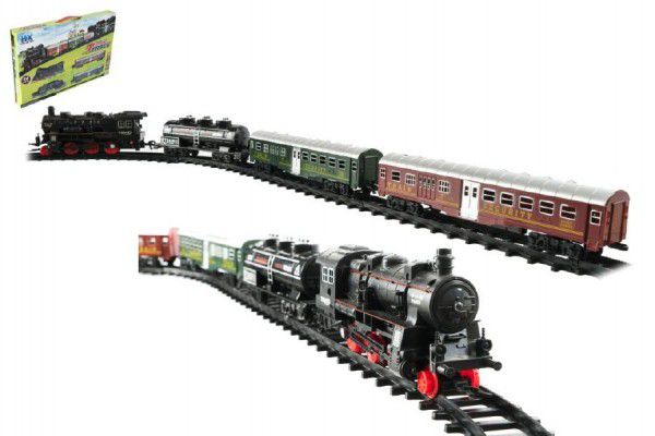Teddies Vlak + 3 vagóny s kolejemi 24ks plast na baterie se světlem se zvukem v krabici 59x39x6cm