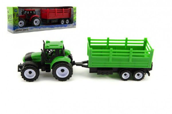 Traktor s přívěsem plast 28cm asst 2 barvy v krabičce