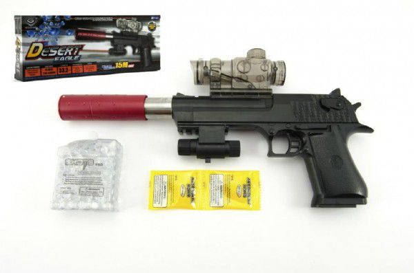 Pistole plast/kov 33cm na vodní kuličky + náboje 9-11mm na baterie  se světlem v krabici 3