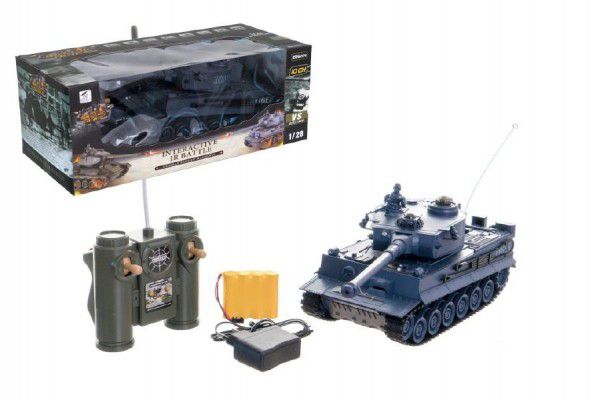 Tank RC plast 33cm TIGER I 27MHz na baterie+dobíjecí pack se zvukem a světlem v krabici 40x15x19cm
