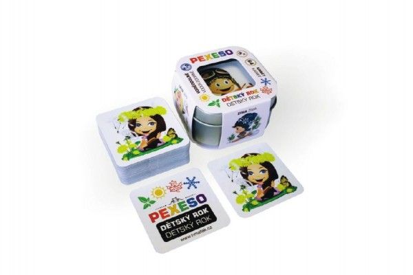 Pexeso dětský rok voděodolné 64 karet v plechové krabičce 6x6x4cm Hmaťák