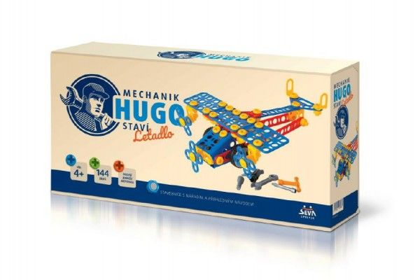 Mechanik Hugo staví Letadlo Seva stavebnice s nářadím 144ks plast v krabici 31x16x7cm