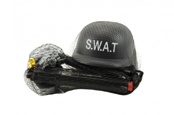 Sada SWAT helma + pistole na setrvačník s doplňky