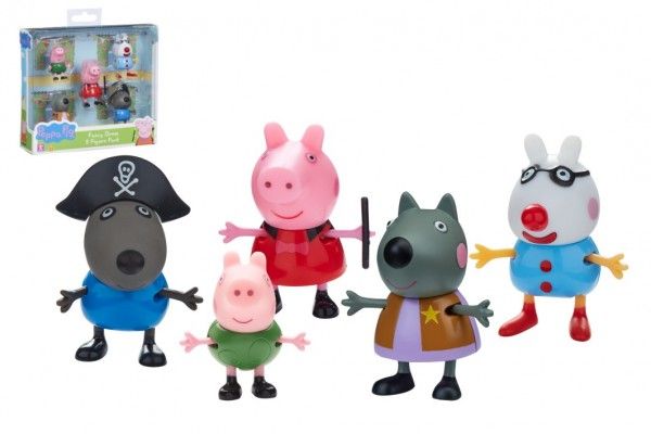 Teddies Prasátko Peppa/Peppa Pig plast set 5 figurek v maškarních šatech v krabičce 16x15x4,5 cm