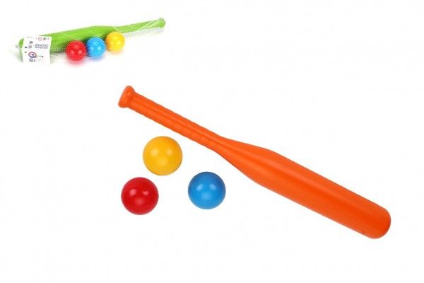 Baseballová pálka 50 cm + míčky 3 ks plast 2 barvy