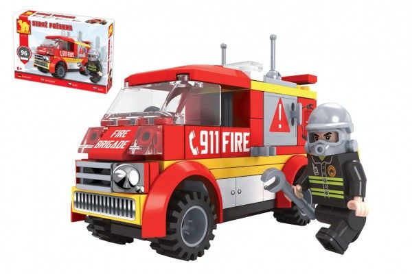 Kostky stavebnice Dromader auto hasiči 96 dílků v krabičce 22x15x5cm