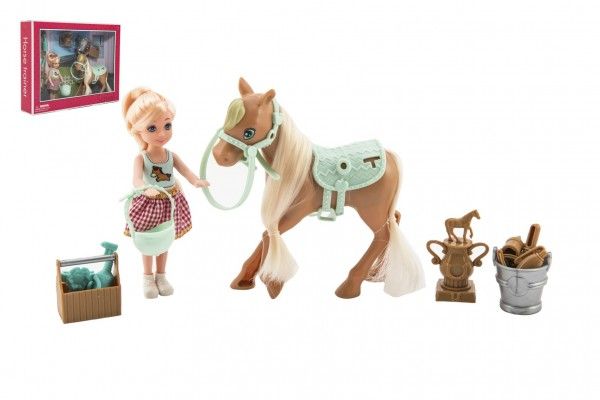Panenka/žokejka 14cm kloubová s koněm