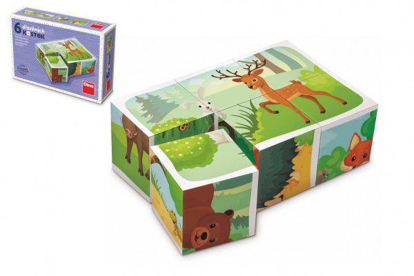 Kostky kubus Lesní zvířátka dřevo 6ks v krabičce