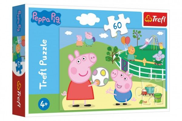 Puzzle Prasátko Peppa/Peppa Pig Zábava s přáteli 33x22cm 60 dílků v krabičce 21x14x4cm