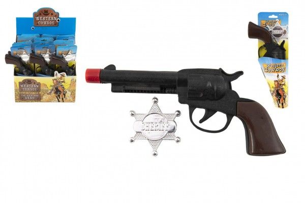 Pistole/Kolt klapací + šerifská hvězda kovboj plast 20cm na kartě 12ks v boxu