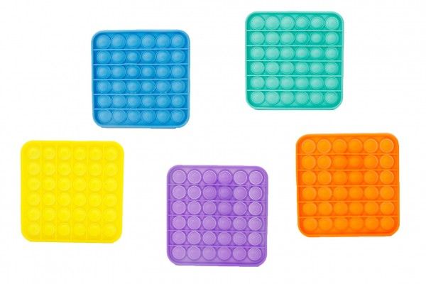 Bubble pops - Praskající bubliny silikon antistresová spol. hra 5 barev čtverec 12,5x12,5c