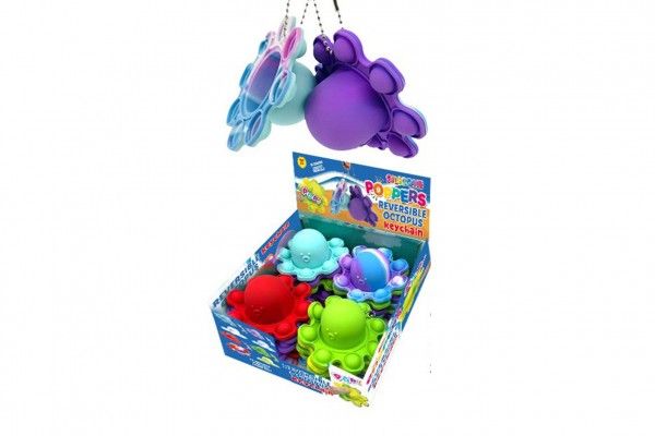 Přívěšek Bubble pops-Praskající bubliny chobotnice silikon antistr. spol. hra 4 barvy 24ks