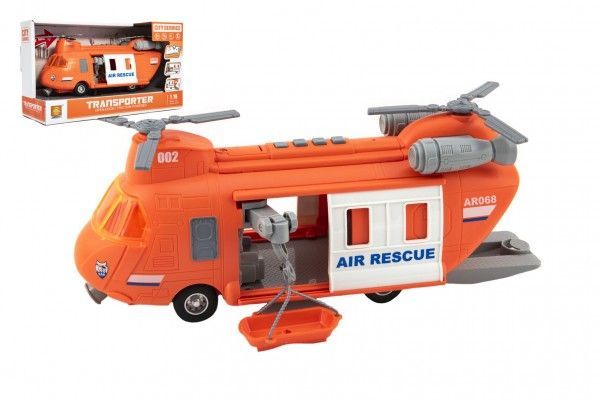 Vrtulník záchranářský plast 28cm na setrvačník na bat. se světlem se zvukem v krabici 32x1