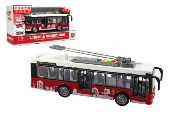Autobus/trolejbus plast 28cm na setrvačník na bat. se světlem se zvukem v krabici 32x17x11