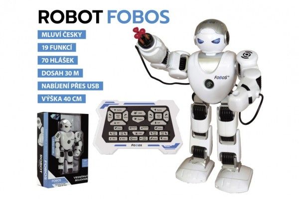 Robot RC FOBOS plast interaktivní chodící 40cm česky mluvící na baterie s USB v krabici 31