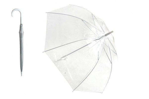 Deštník průhledný bílý plast/kov 82cm v sáčku