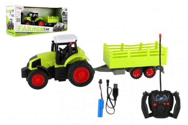Levně Traktor RC s vlekem plast 38cm 27MHz + dobíjecí pack