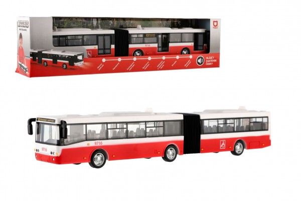 Autobus česky mluvící plast 36cm červený zpětný chod na bat.