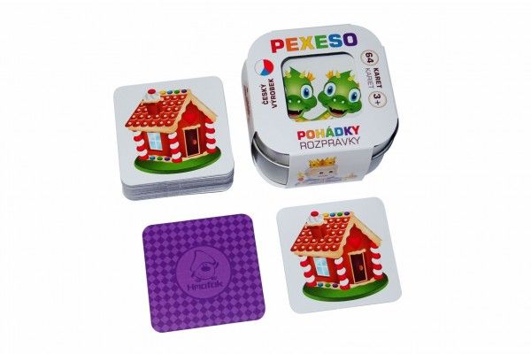 Pexeso Pohádky 64 karet společenská hra v plechové krabičce