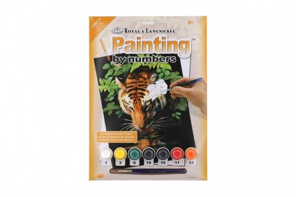Levně Malování podle čísel Tygr u vody 22x30cm s akrylovými barvami a štětcem na kartě