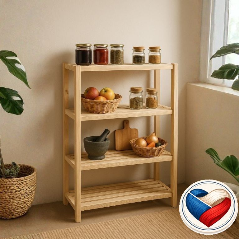 Drevený regál, 4 police, 133 x 80 x 33 cm