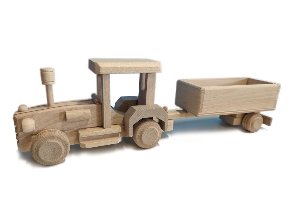Dřevěný traktor s valníkem, 42 x 8 x 13 cm
