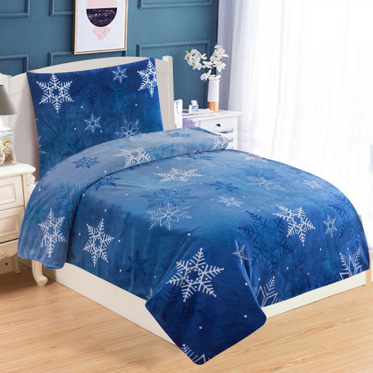 Mikroplyšové posteľné obliečky - modrá vločka, 140x200 cm