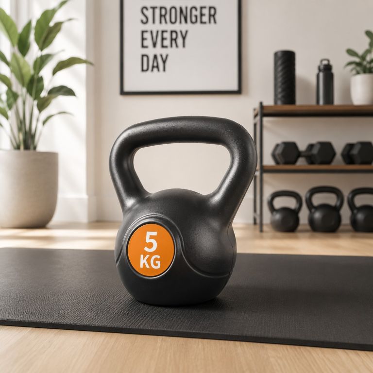 Kettlebell 5 kg plastový s cementovou výplňou