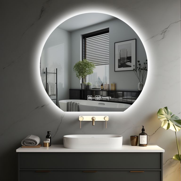 Levně IREDA Koupelnové zrcadlo s LED osvětlením, kulaté, 70 cm
