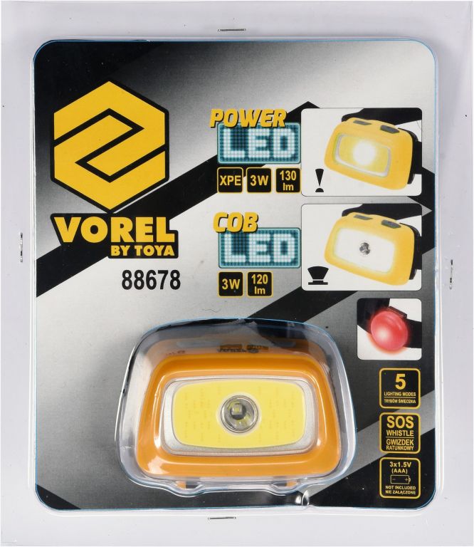 Obrázok VOREL Svítilna čelovka LED XPE CREE 3W + COB LED 3W