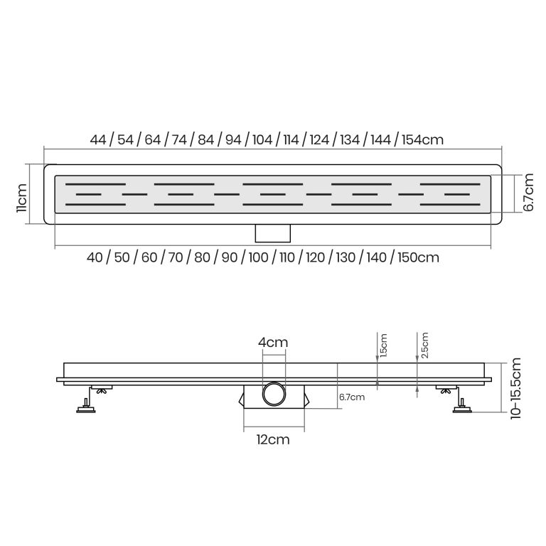 Aquamarin Sprchový odtok, prerušovaný, 140 cm