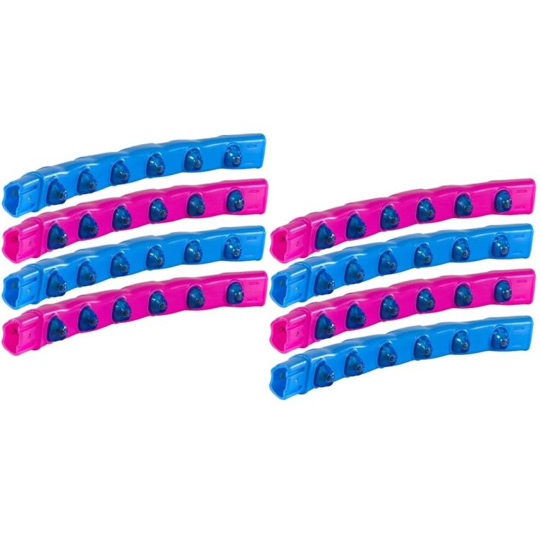 Osm skládacích segmentů masážní hula hoop obruče v modré a růžové barvě s masážními body a magnety