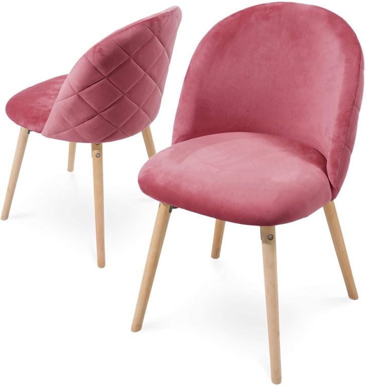 Miadomodo 74811 Sada jídelních židlí sametové, růžové, 2 ks