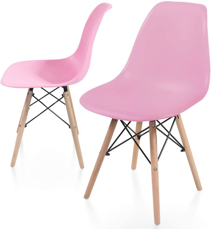 Sada jídelních židlí s plastovým sedákem, 2 kusy, růžové