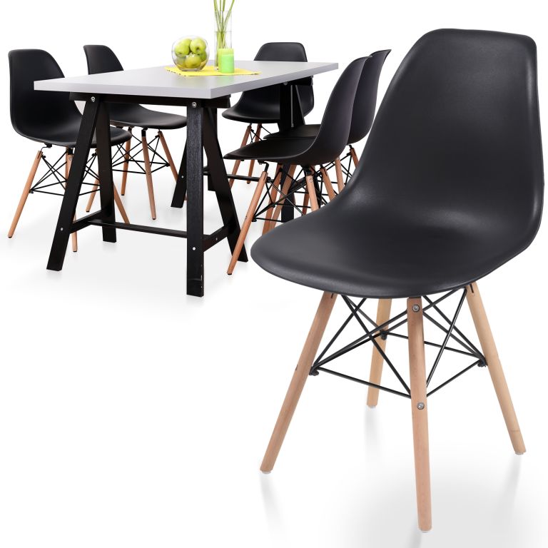 Miadomodo Sada 6 jídelních židlí s plastovým sedákem, černá
