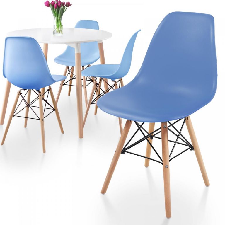 Miadomodo Sada 4 jídelních židlí s plastovým sedákem, modrá