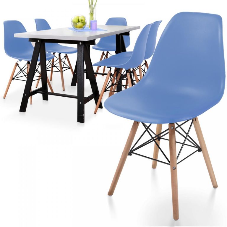 Miadomodo Sada 6 jídelních židlí s plastovým sedákem, modrá