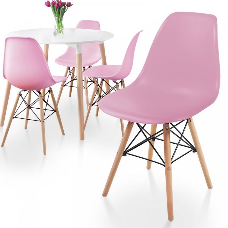 Miadomodo Sada 4 jídelních židlí s plastovým sedákem, růžová