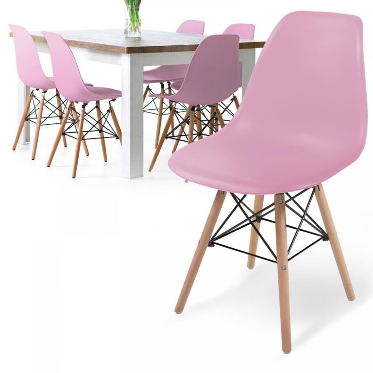 Miadomodo Sada 6 jídelních židlí s plastovým sedákem, růžová