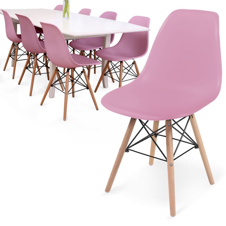 MIADOMODO Sada 8 jídelních židlí s plastovým sedákem, růžová